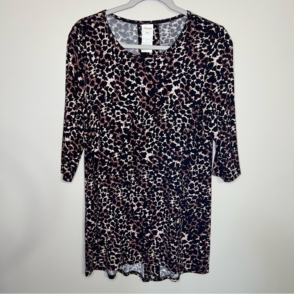 Soma Leopard Print 3/4 Sleeves Cool Nights Short Sleeve Sleepshirt size XS